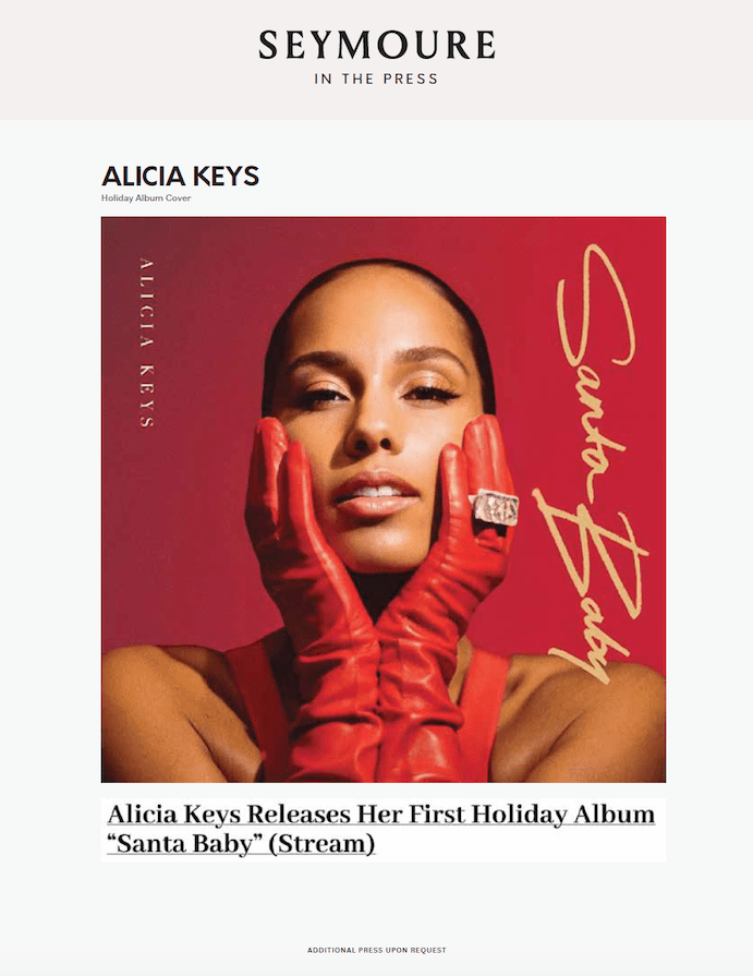 Alcia Keys | Holiday Album | Seymoure Gloves