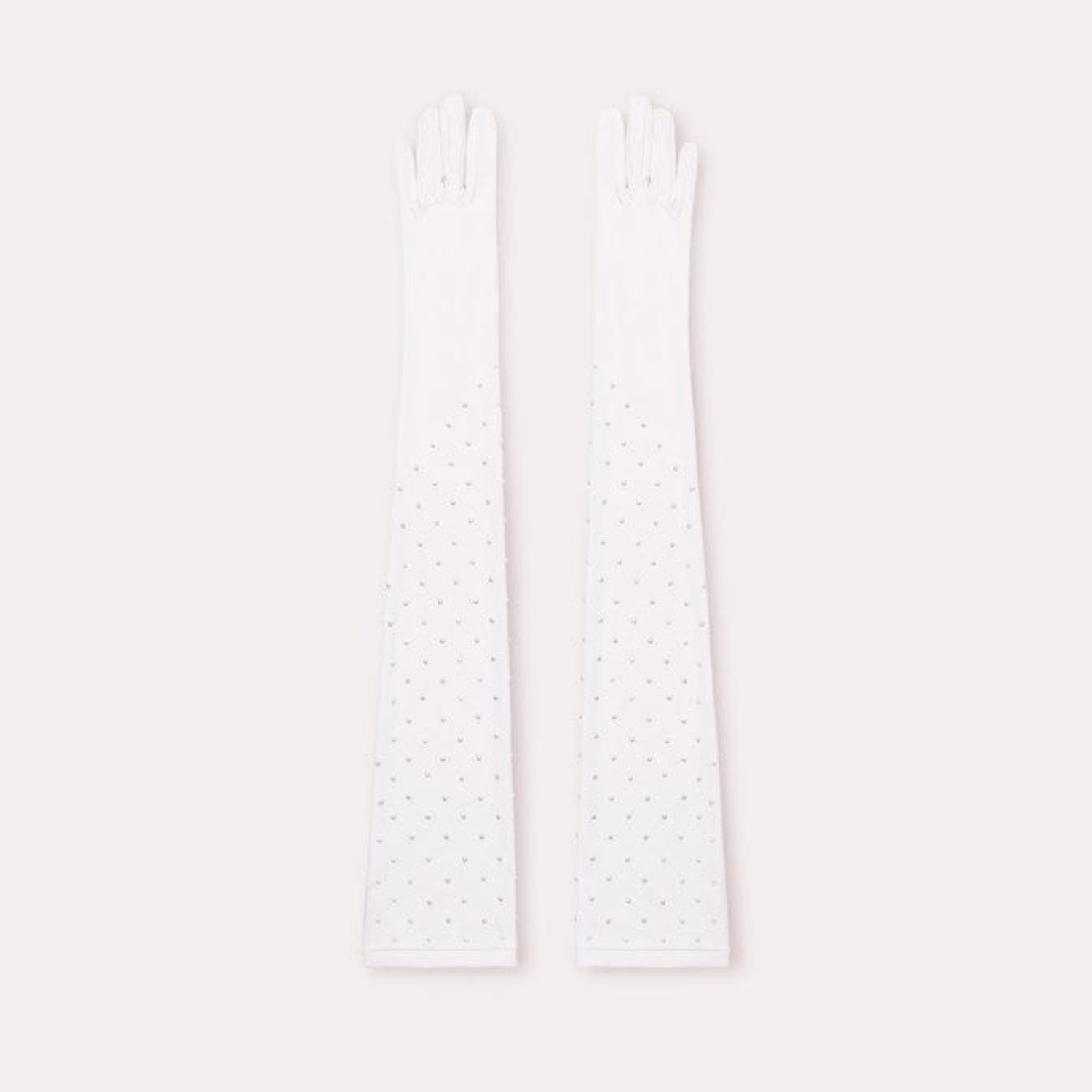 Nylon Runway Opera Glove with Pearls white