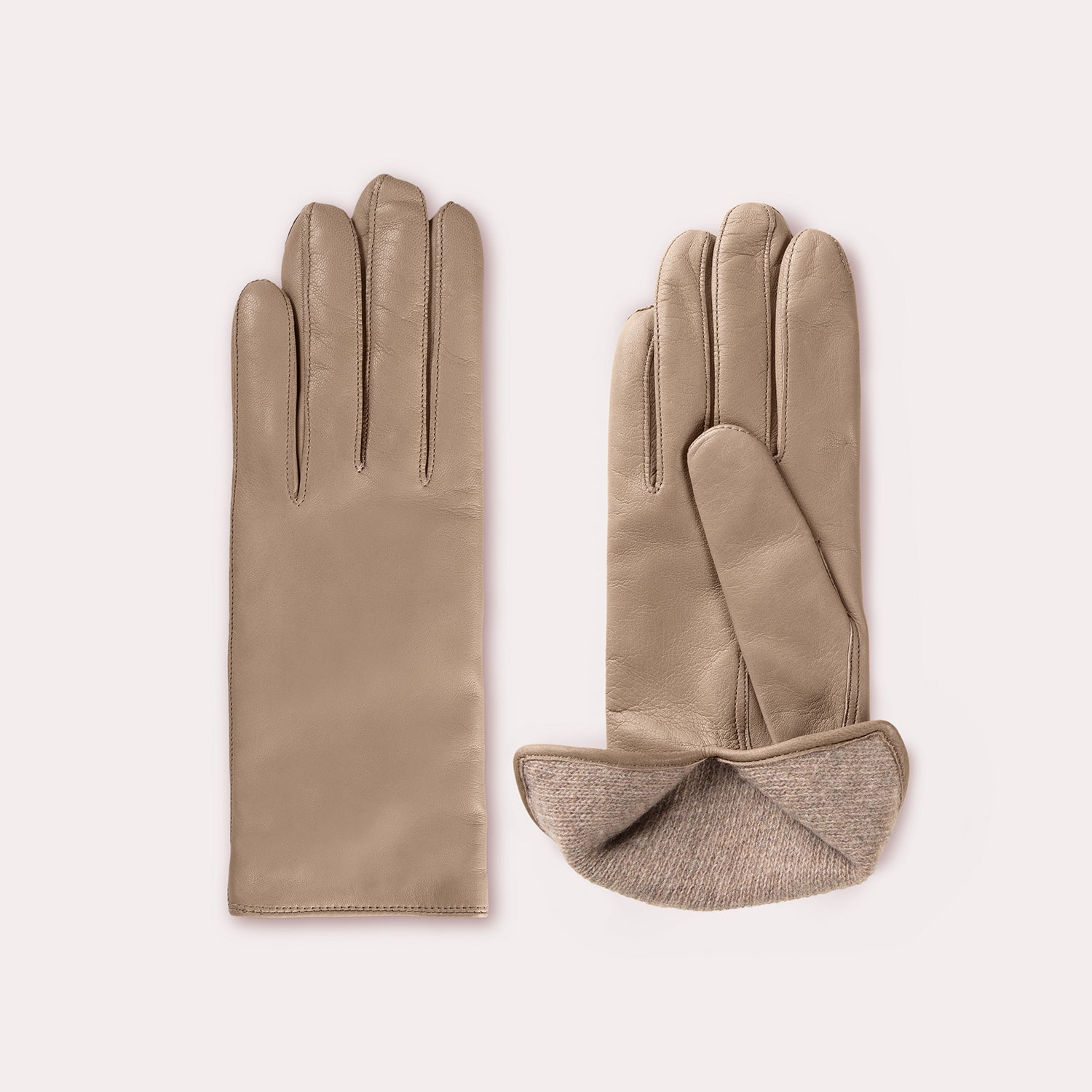 nude leather kelly glove cashmere lined white background