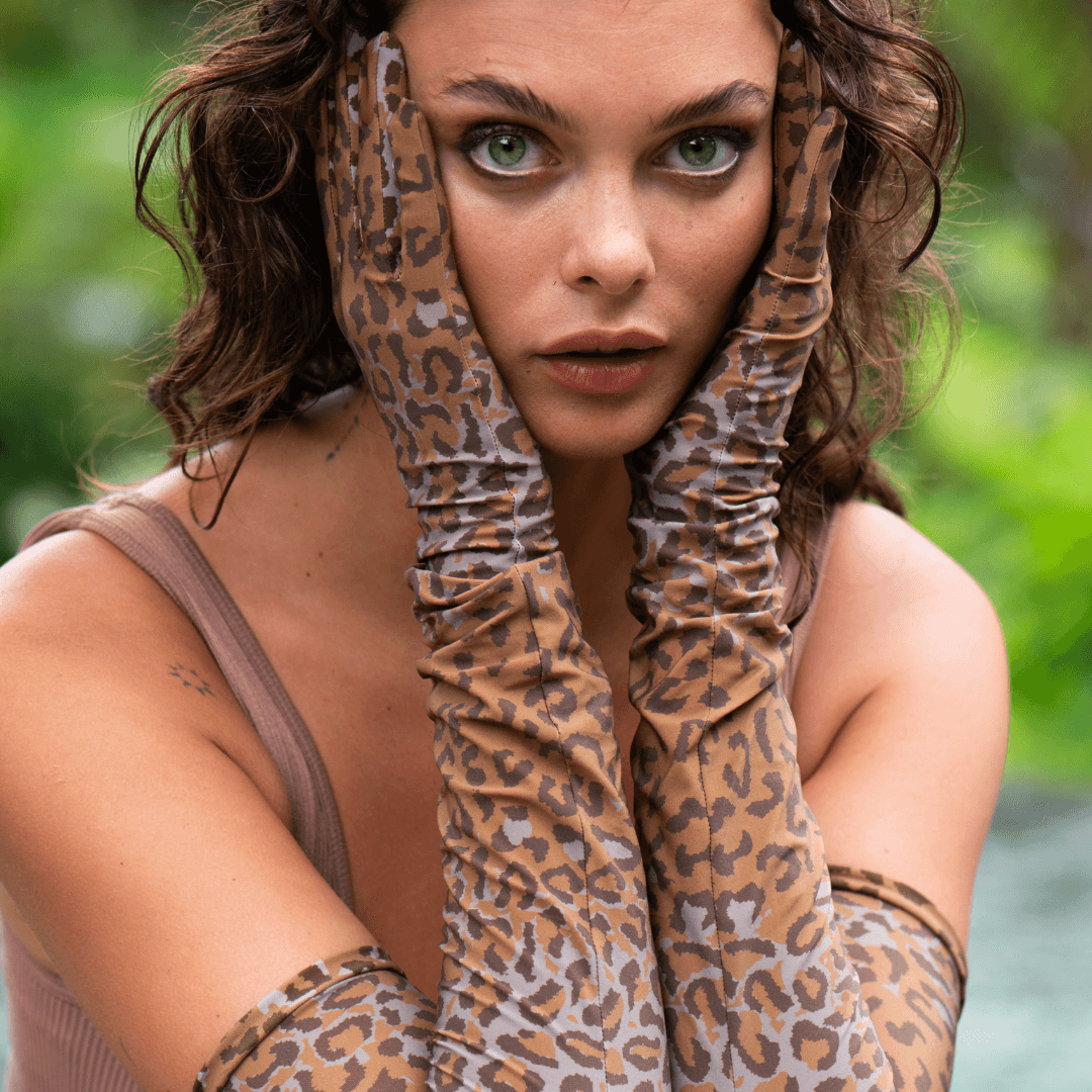 Leopard Nylon Extended Runway Opera Glove