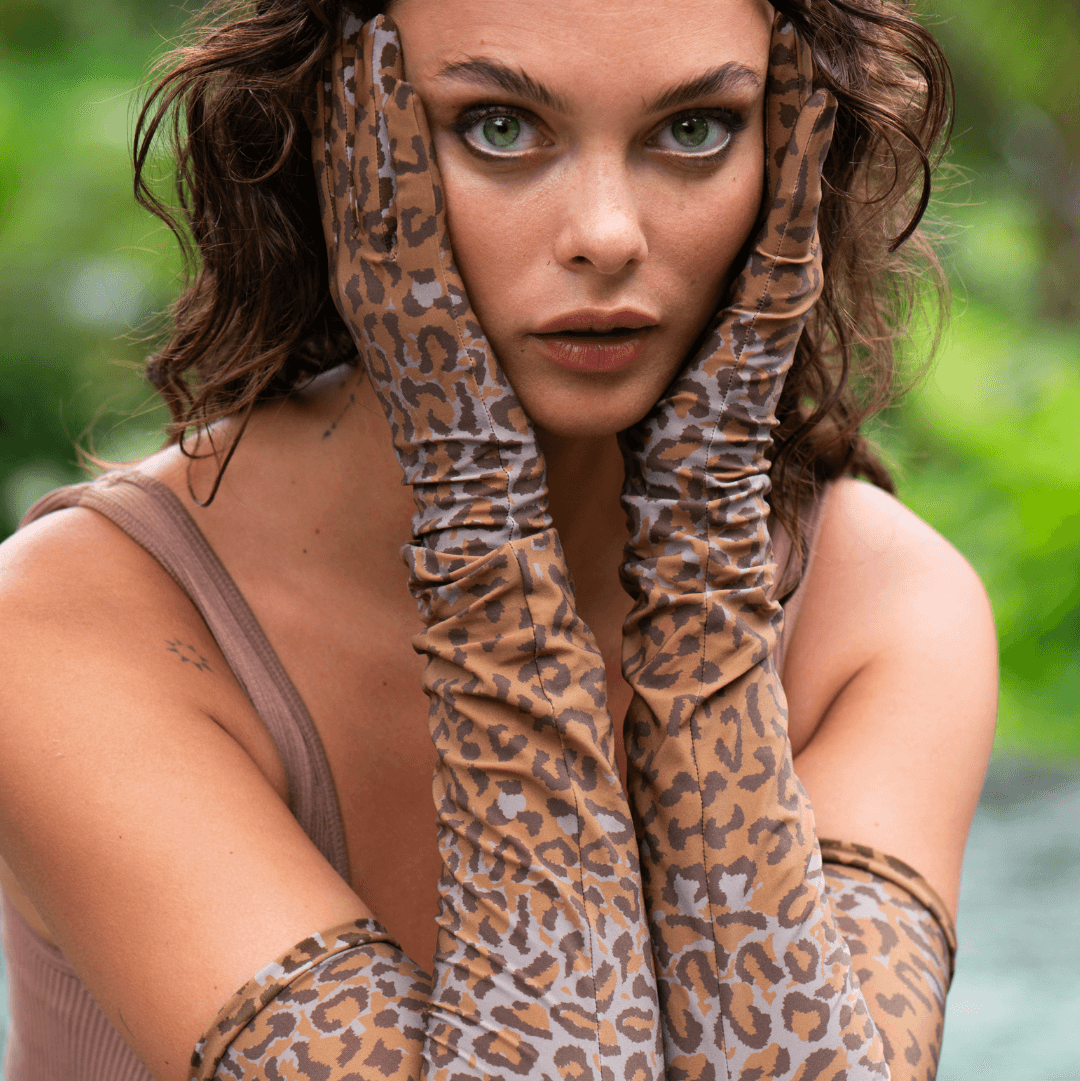 Leopard Nylon Extended Runway Opera Glove