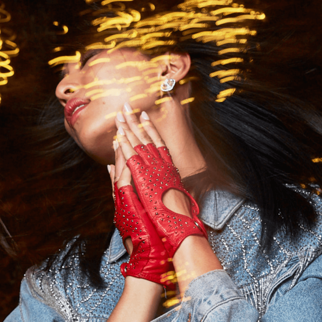 Fingerless Driving Glove with Crystals