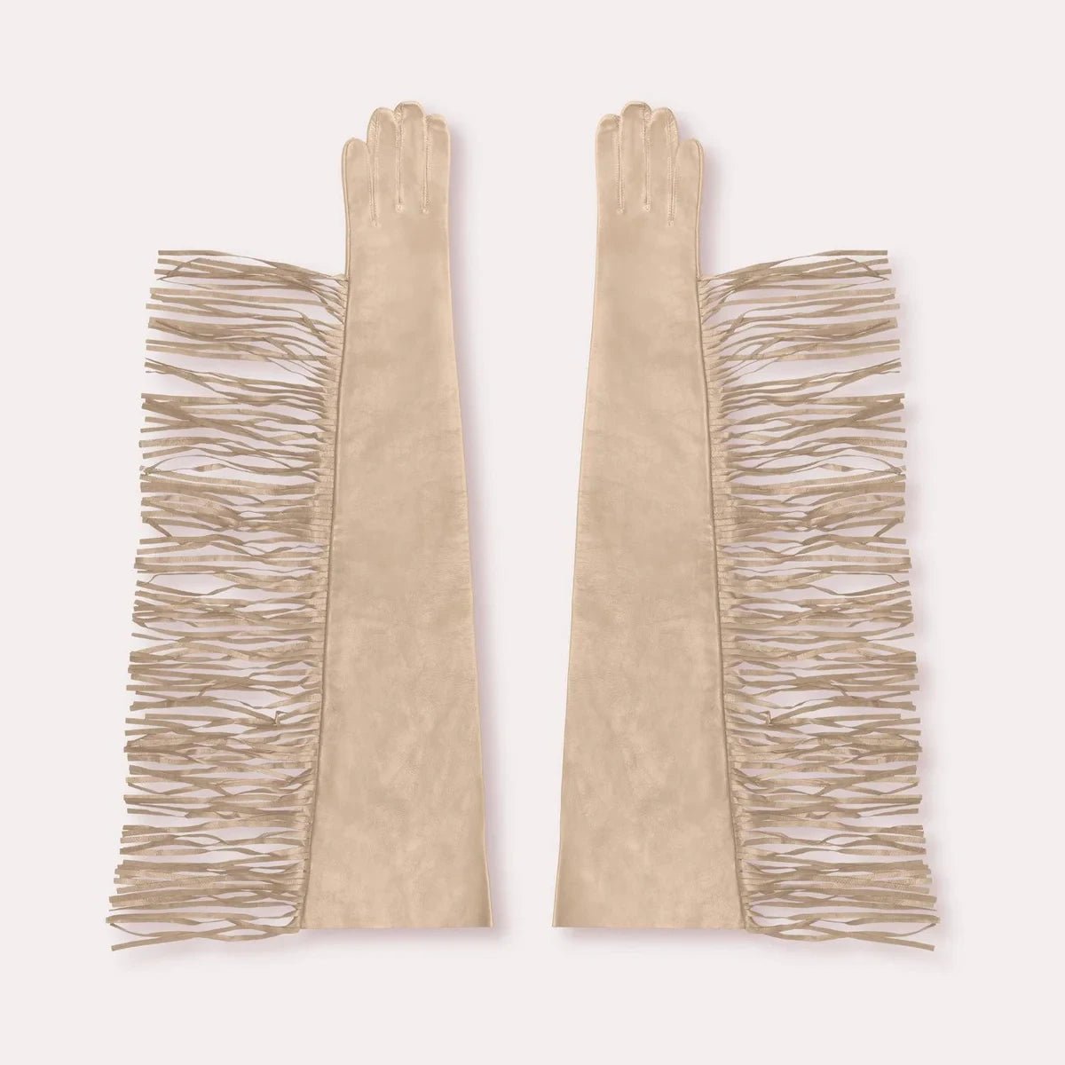 Men's Leather Stacked Opera Glove with Fringe beige