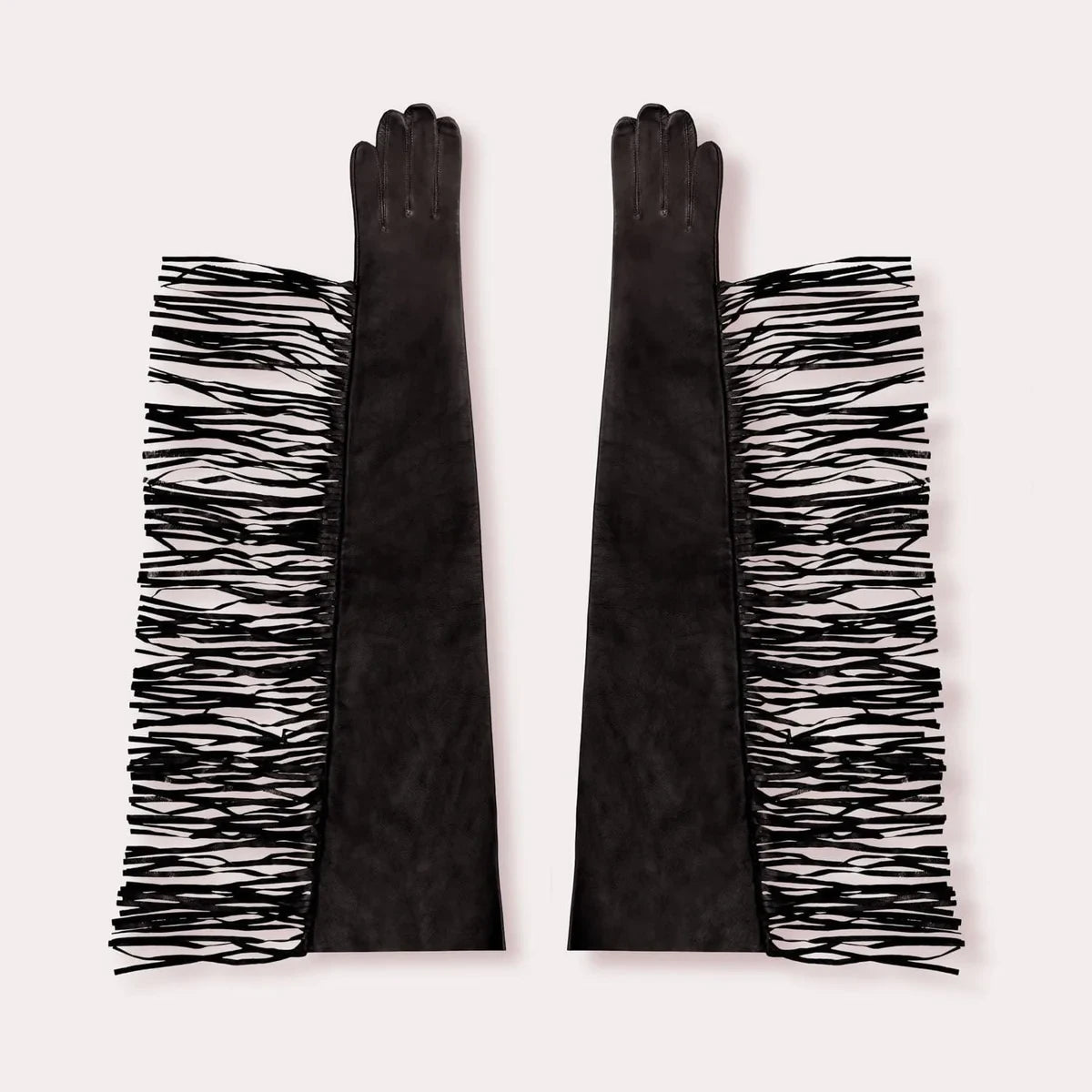 Men's Leather Stacked Opera Glove with Fringe black