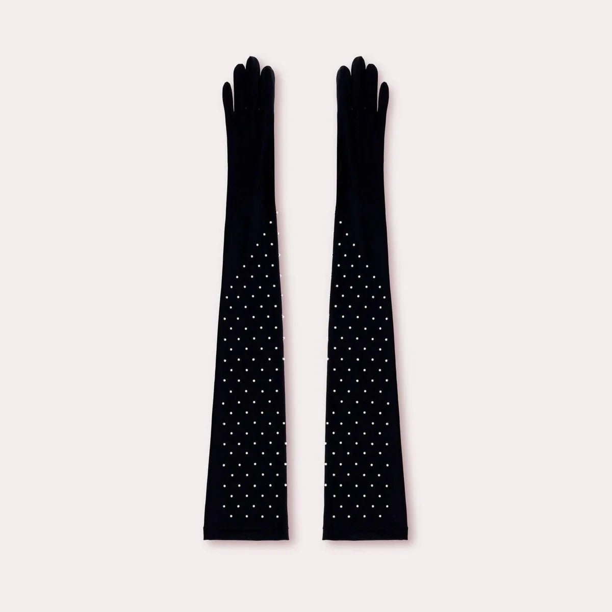 Nylon Runway Opera Glove with Pearls black