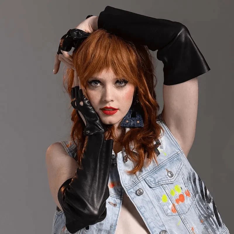 Patricia Field Glove Combo | Fingerless Driving Glove and Leather Sleeve black