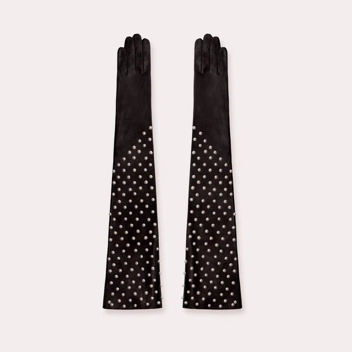 Black Runway Opera Glove with Pearls