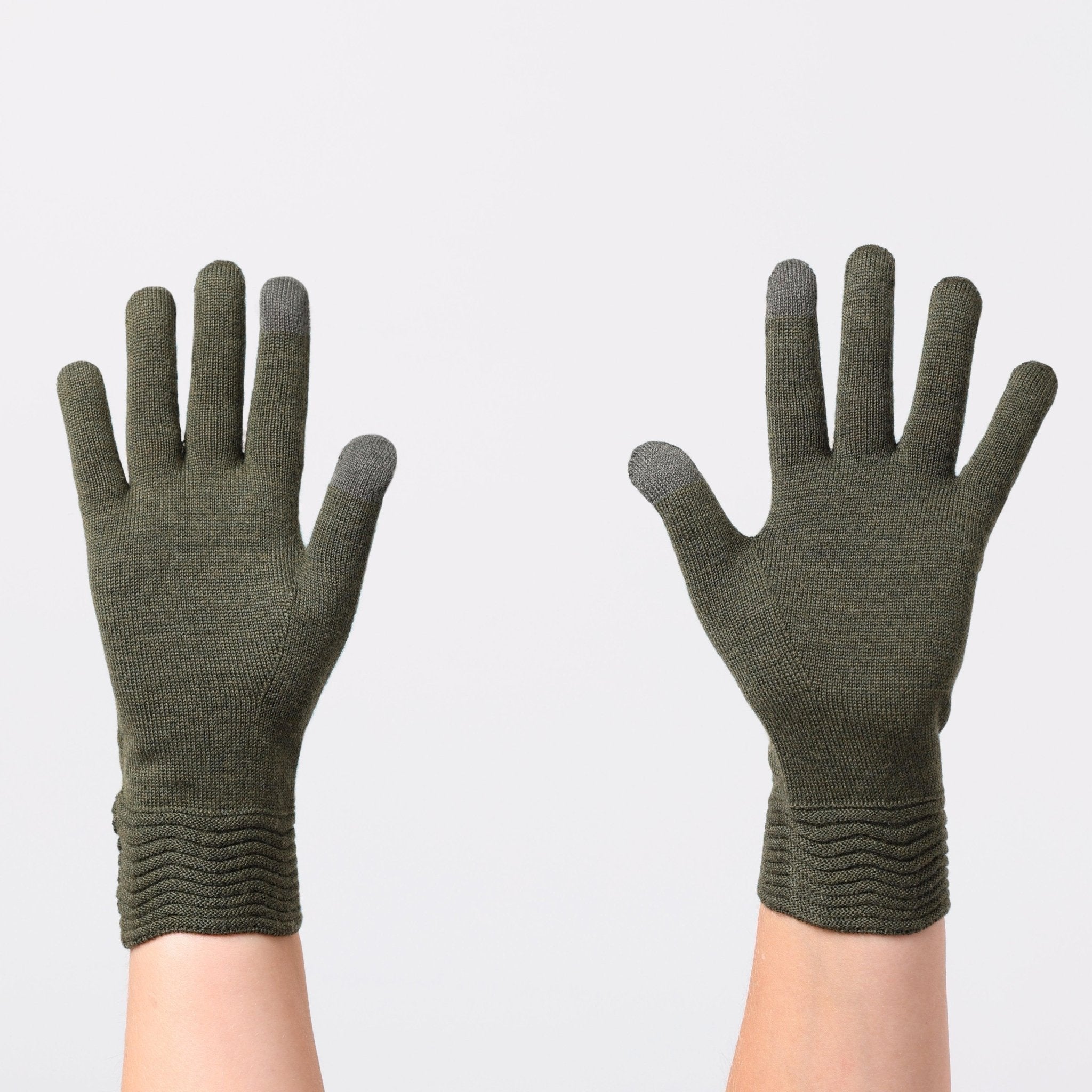Green wool tech gallery gloves by Seymoure Gloves.