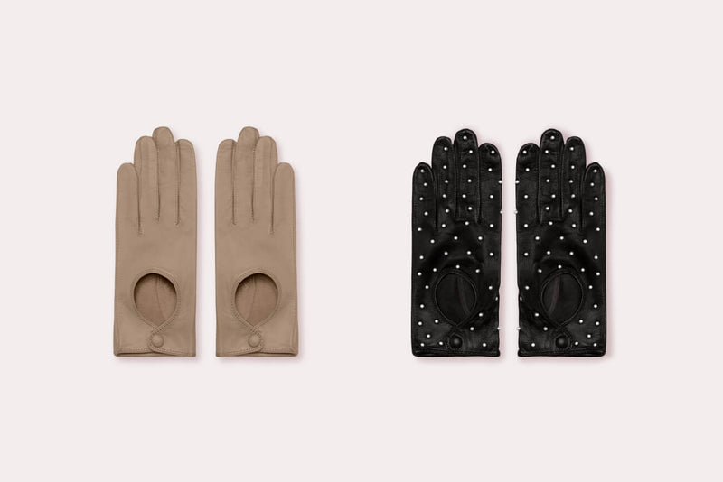 The Driving Style | Women's Nude Driving Glove vs. Opulent Black with White Pearls Driving Glove Showdown