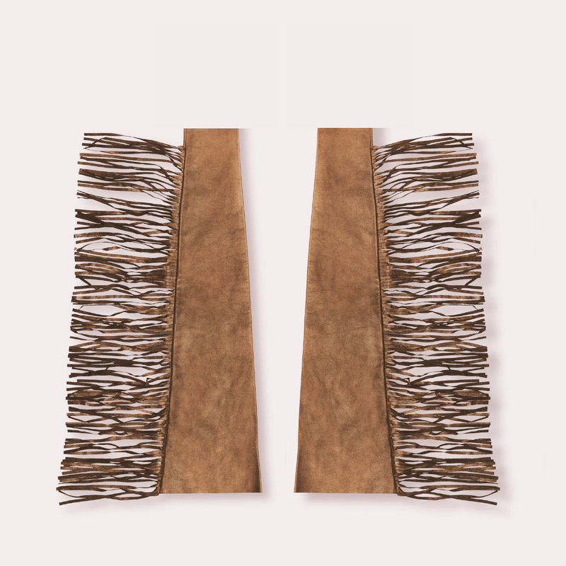 ⁠⁠Women’s Leather Sleeve with Fringe &mdash; Horsey Saddle Brown Suede / S - 6.5