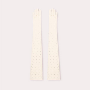 nylon opera glove with pearls in ivory