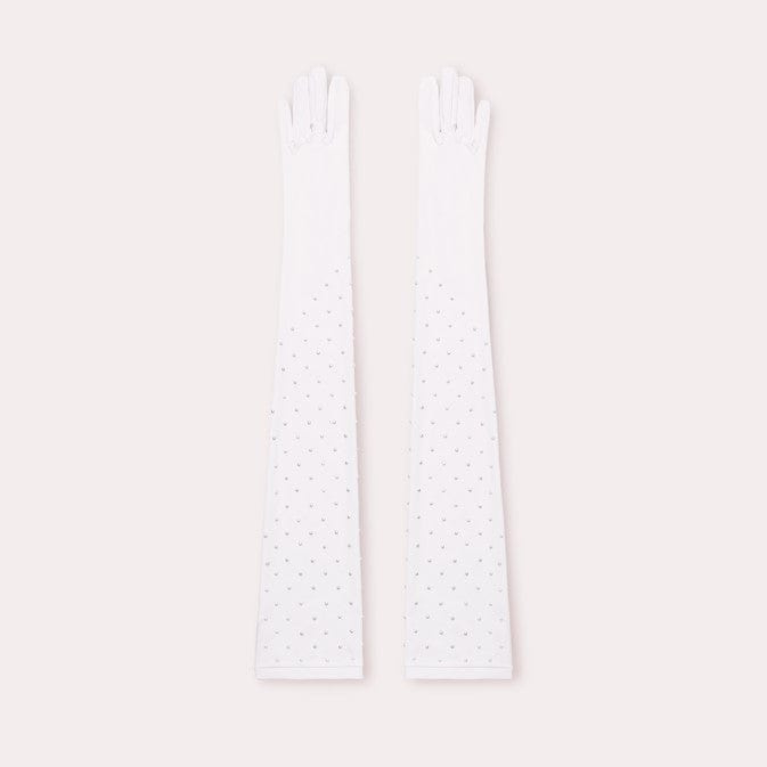 nylon opera glove with pearls in white