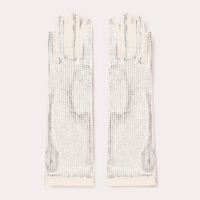 women's mid-length glove with sequins in white