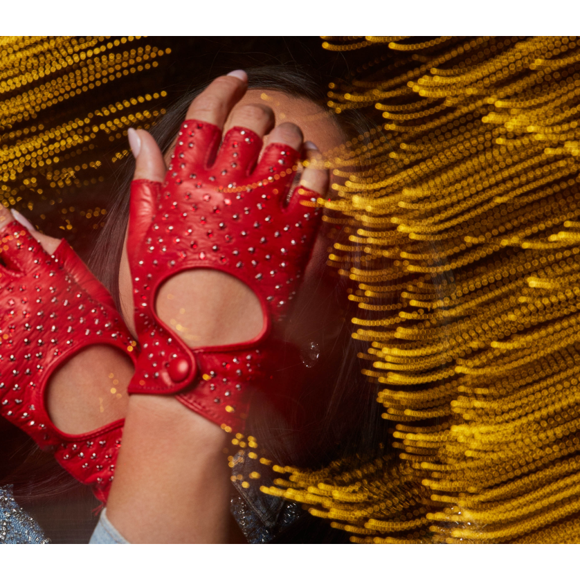 Fingerless Driving Glove with Crystals