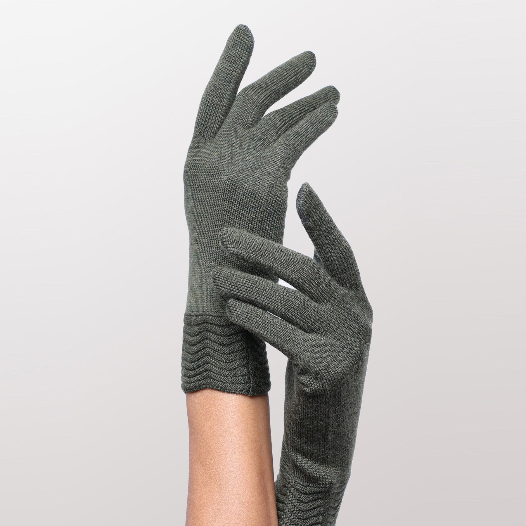 Green wool tech gallery gloves by Seymoure Gloves.
