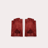 Men's red fingerless driving gloves made from ethically sourced Italian leather. 