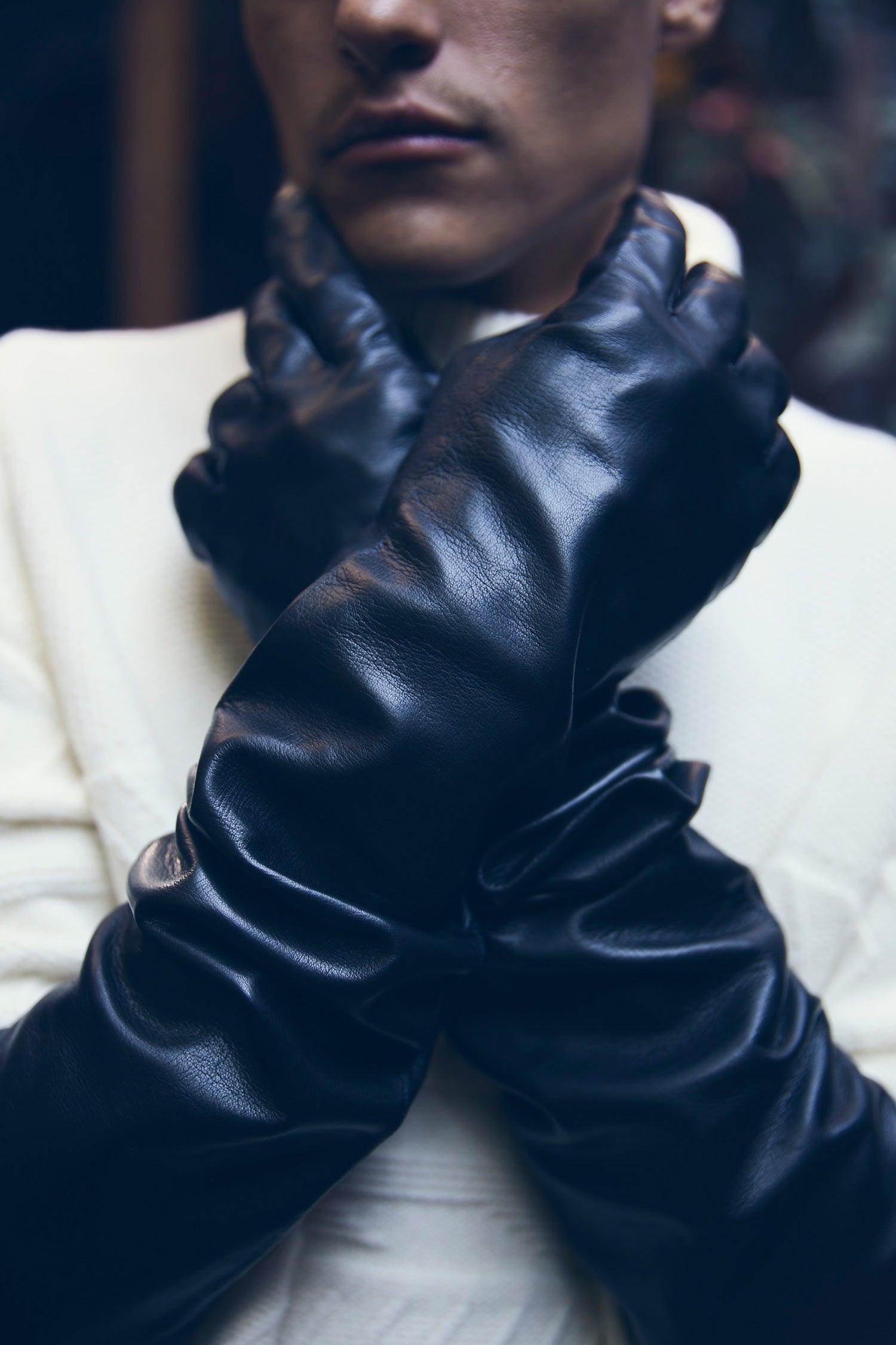 Men's Stack Glove, black leather gloves.