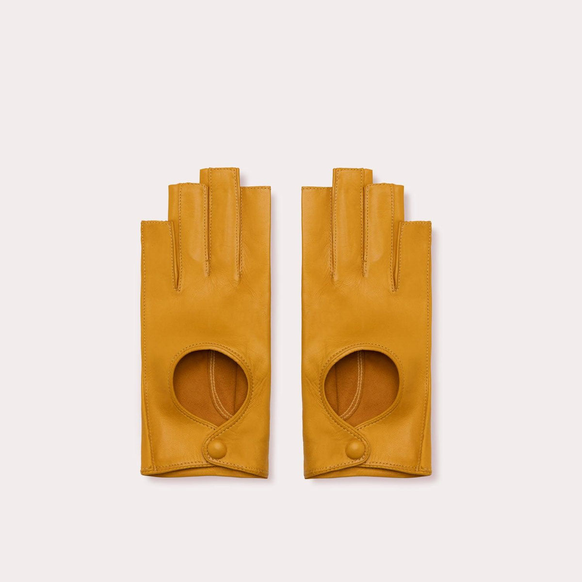 Yellow fingerless driver gloves, fingerless gloves by Seymoure Gloves. Yellow fingerless gloves.