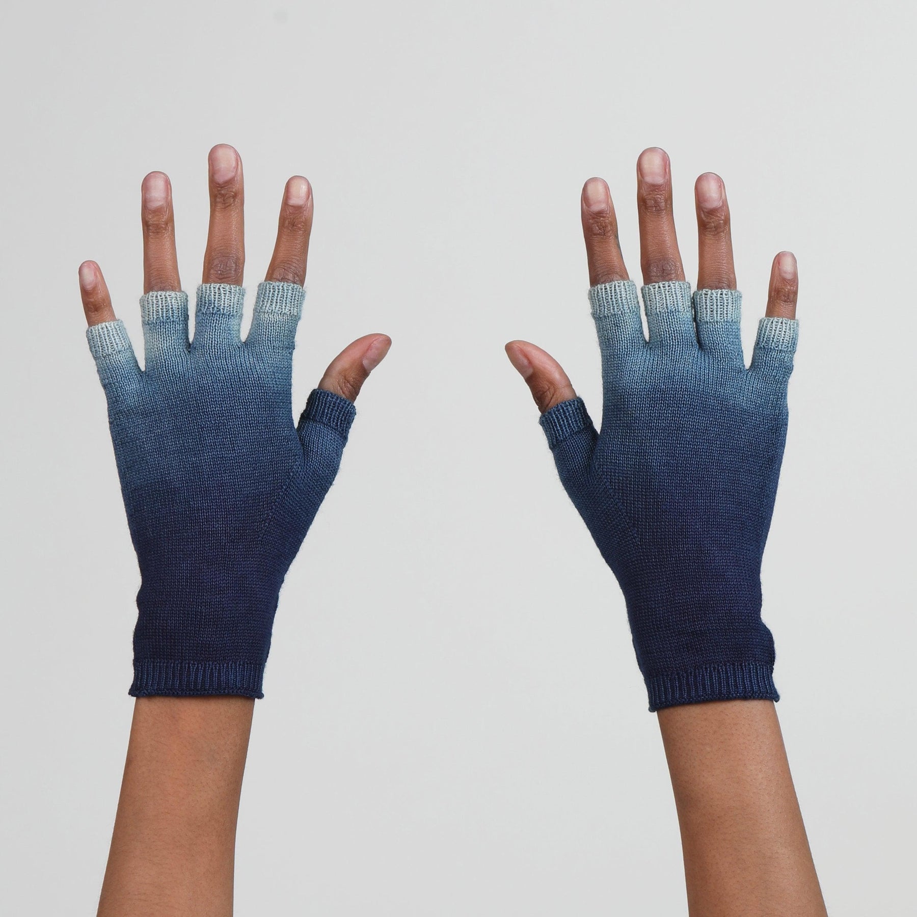 Blue Dip Dye Fingerless Gloves by Seymoure Gloves.