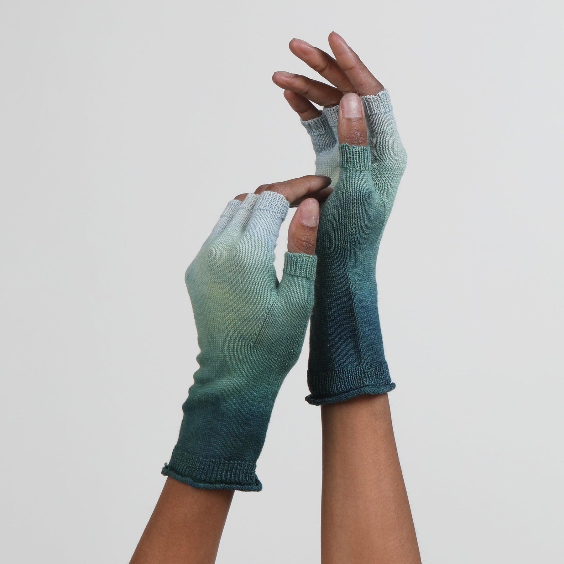 Green Dip Dye Fingerless Gloves by Seymoure Gloves.